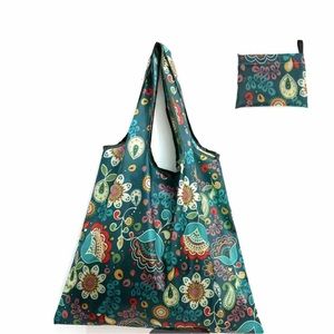 Green Sunflower Foldable Shopping Bag - Large Capacity Tote Bag Washable NWT